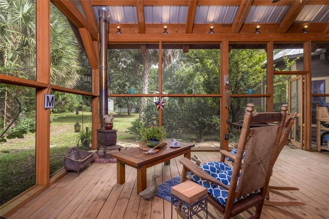 sunroom / solarium with beam ceiling