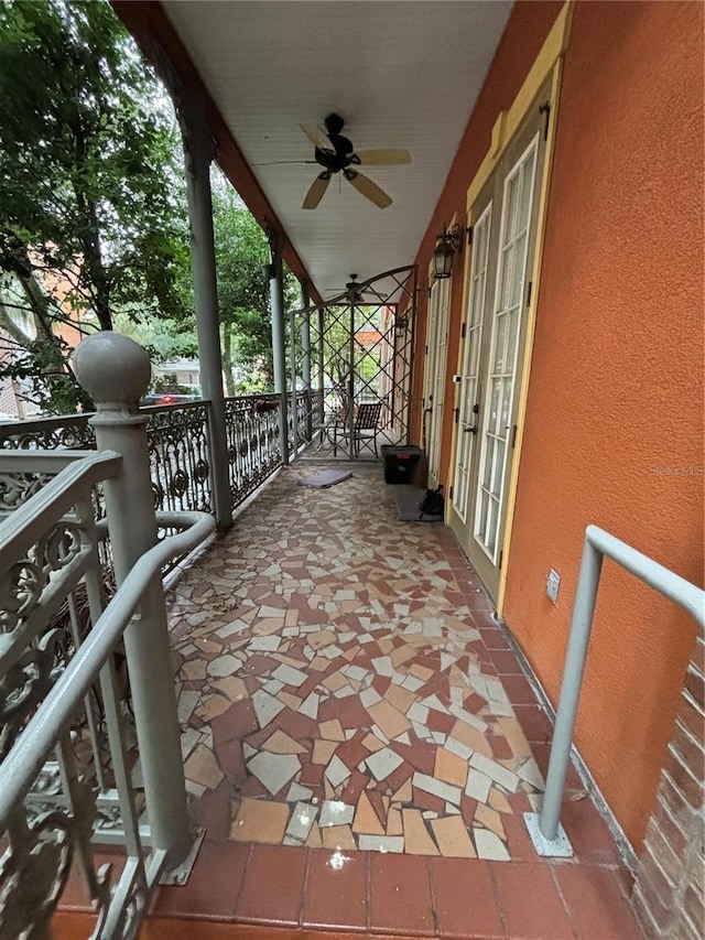 view of patio / terrace featuring ceiling fan and a porch