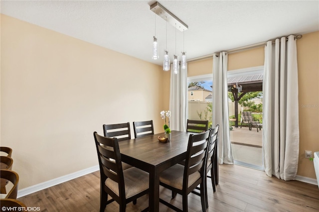 dining space with hardwood / wood-style flooring