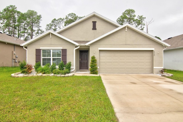 view of front facade featuring a garage and a front lawn