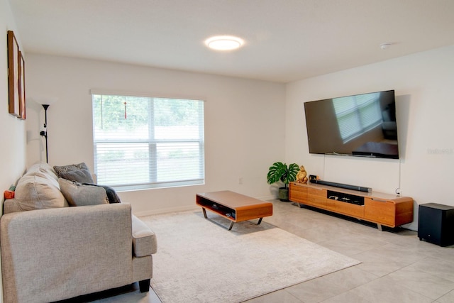 living room with light tile patterned floors