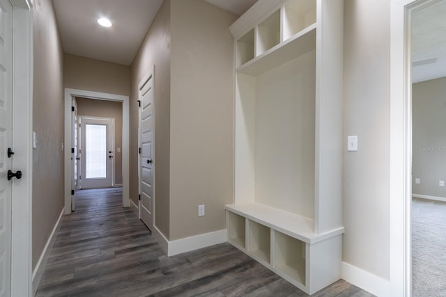 mudroom with dark wood-type flooring