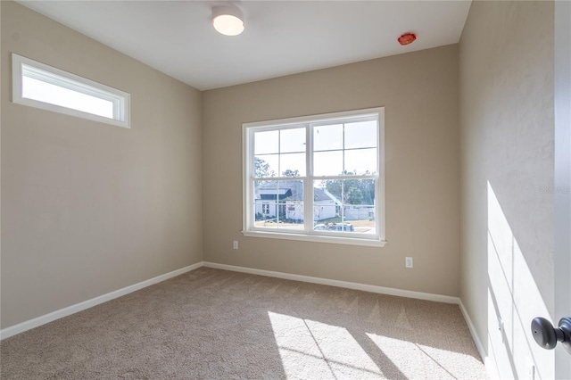 spare room featuring plenty of natural light and light colored carpet