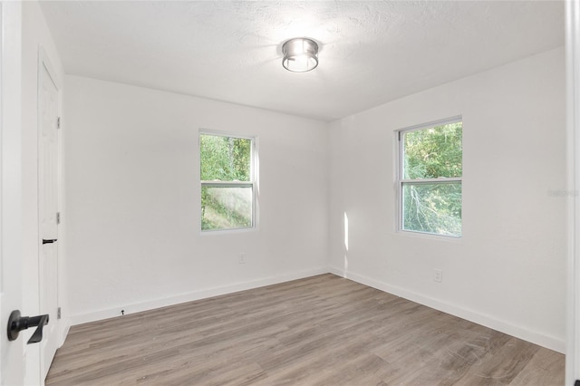 spare room with light wood-type flooring, a textured ceiling, and a healthy amount of sunlight