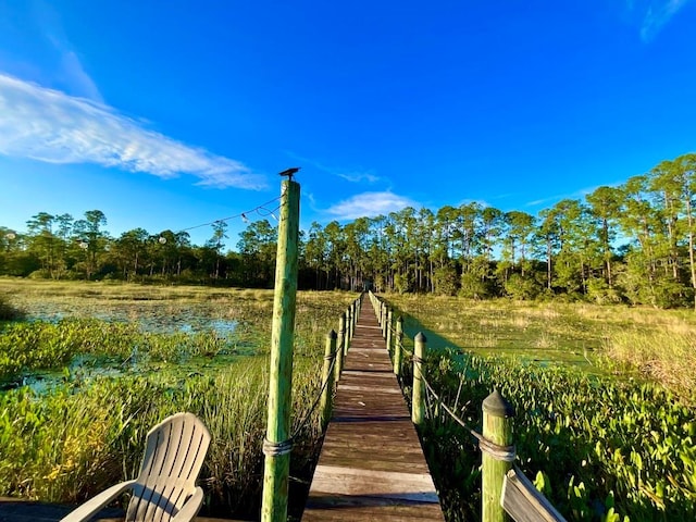 view of dock with a water view