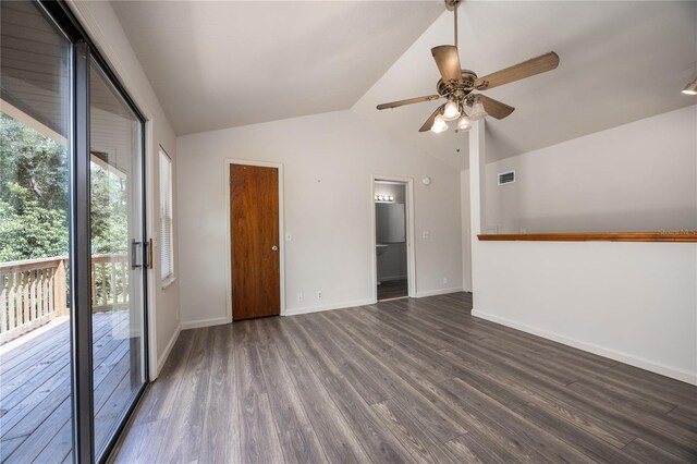 131 Riley Lake Dr, Hawthorne, FL 32640 - spare room with vaulted ceiling, wood finished floors, a ceiling fan, and baseboards
