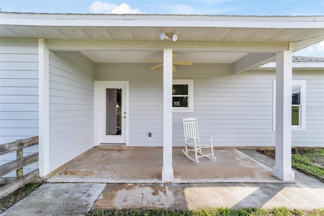 entrance to property featuring a patio