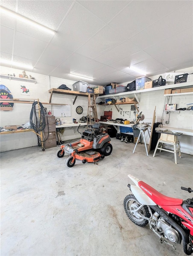 garage featuring a workshop area