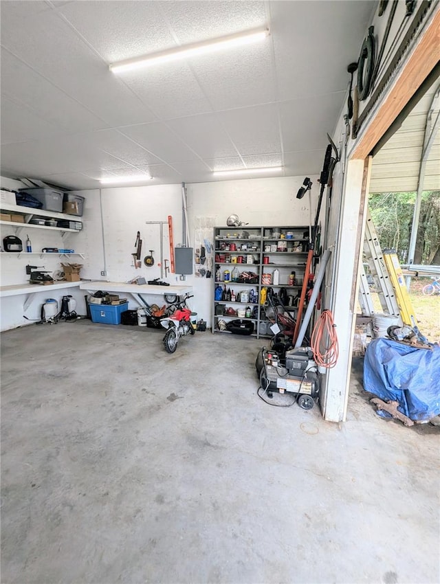 garage featuring a workshop area