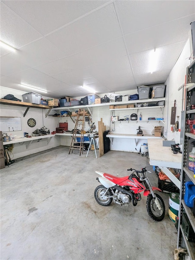 garage featuring a workshop area