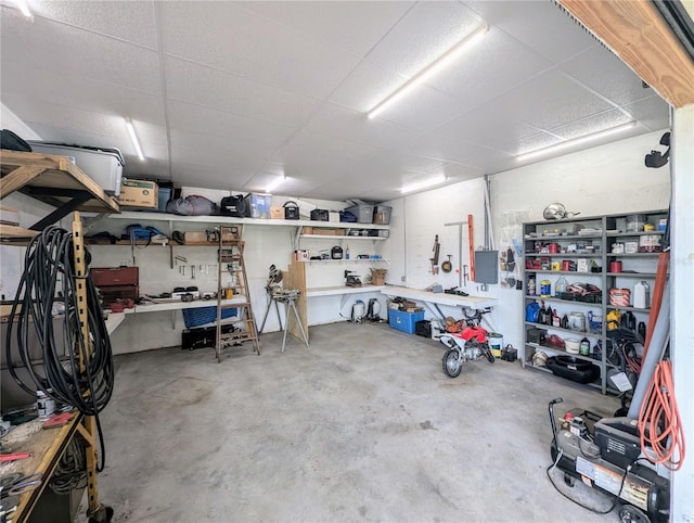 garage featuring a workshop area