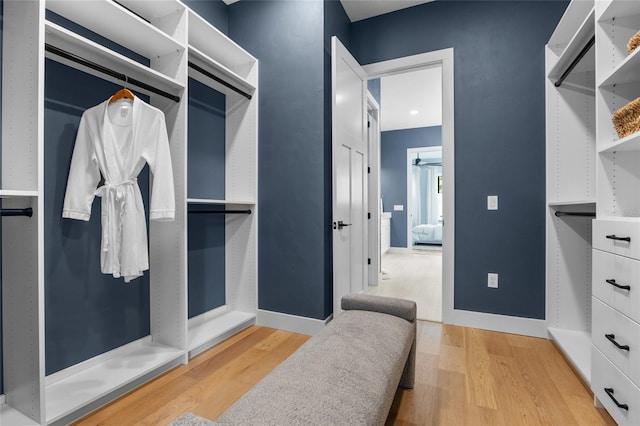 walk in closet with wood finished floors