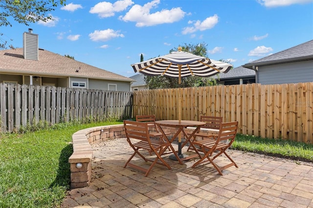 view of patio featuring outdoor dining space and a fenced backyard