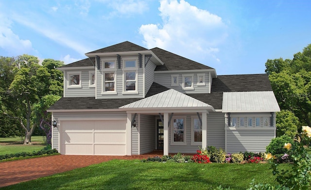 view of front of property featuring a garage and a front yard