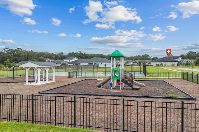 view of jungle gym featuring a gazebo