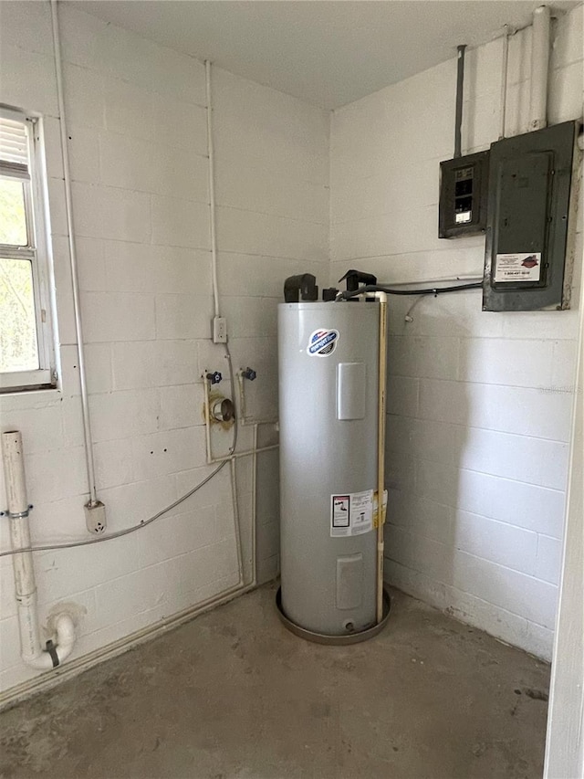 utilities featuring electric water heater and electric panel