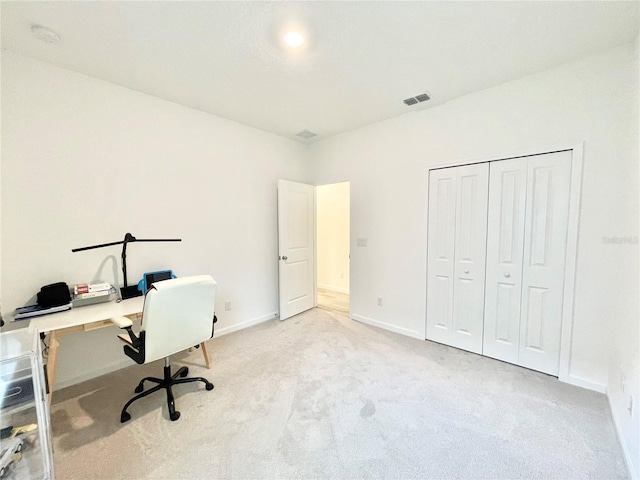 view of carpeted home office