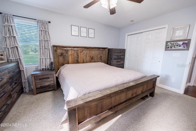 bedroom featuring a closet and ceiling fan