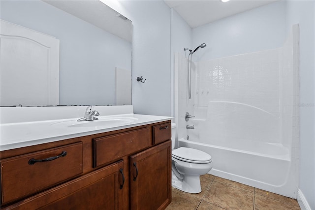 full bathroom featuring toilet, bathtub / shower combination, vanity, and tile patterned floors