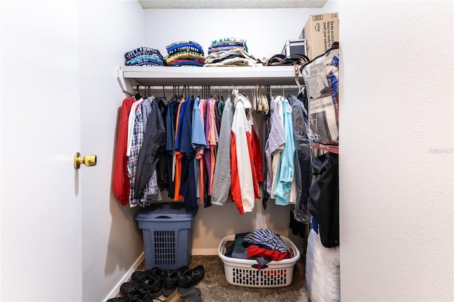 walk in closet with carpet