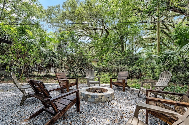 view of patio featuring a fire pit