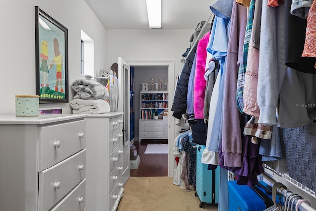 walk in closet with carpet