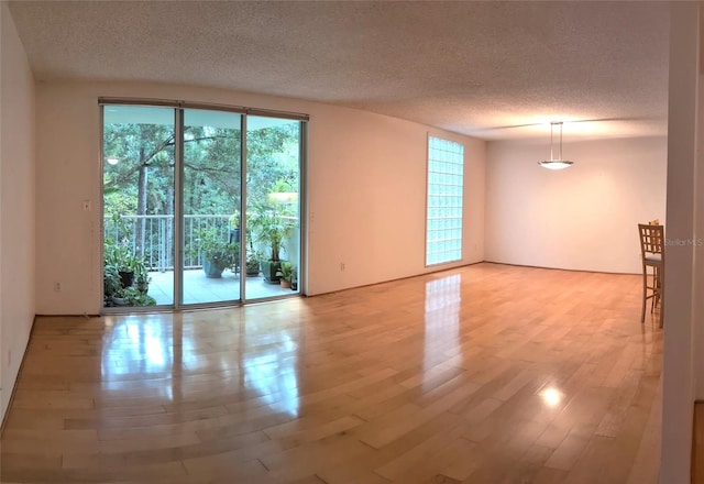 unfurnished room featuring light hardwood / wood-style floors and a textured ceiling