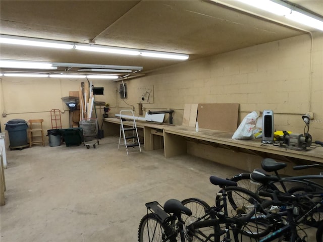 basement featuring a workshop area