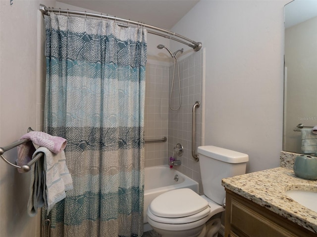 full bathroom featuring vanity, toilet, and shower / bathtub combination with curtain