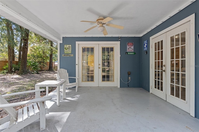 view of patio featuring french doors and ceiling fan