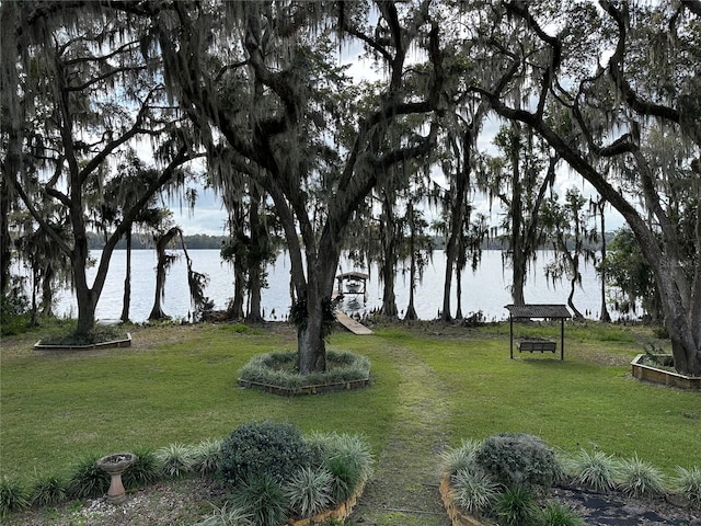 view of yard with a water view