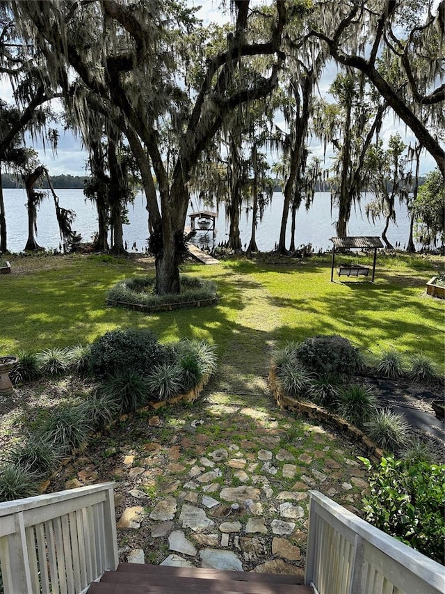 view of yard with a water view