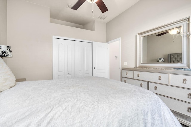 bedroom with a closet and ceiling fan