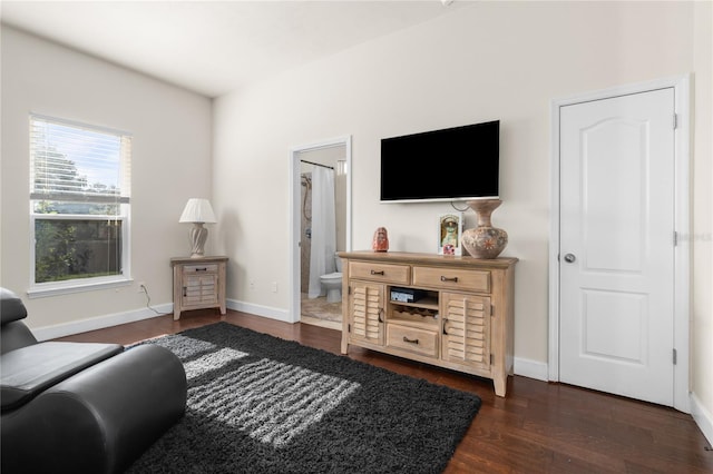 living room with dark hardwood / wood-style floors