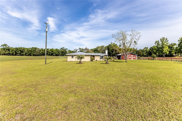 view of yard with a rural view and an outbuilding