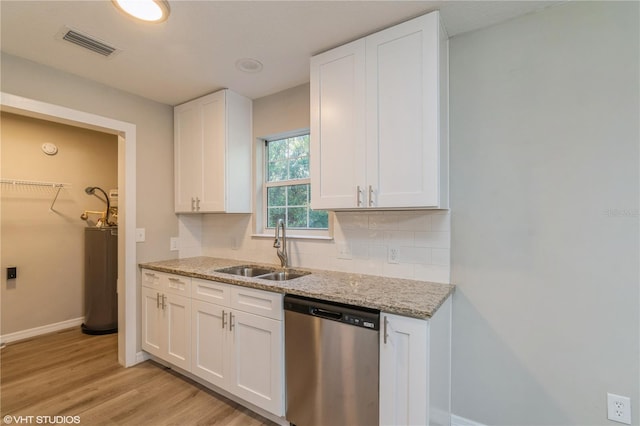 kitchen with sink, stainless steel dishwasher, and white cabinets