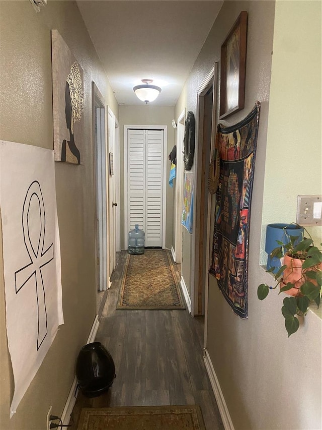 corridor with dark wood-type flooring