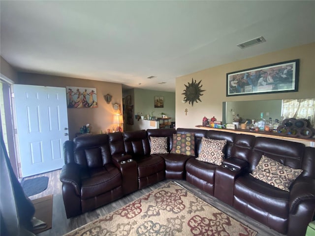 living room with hardwood / wood-style flooring