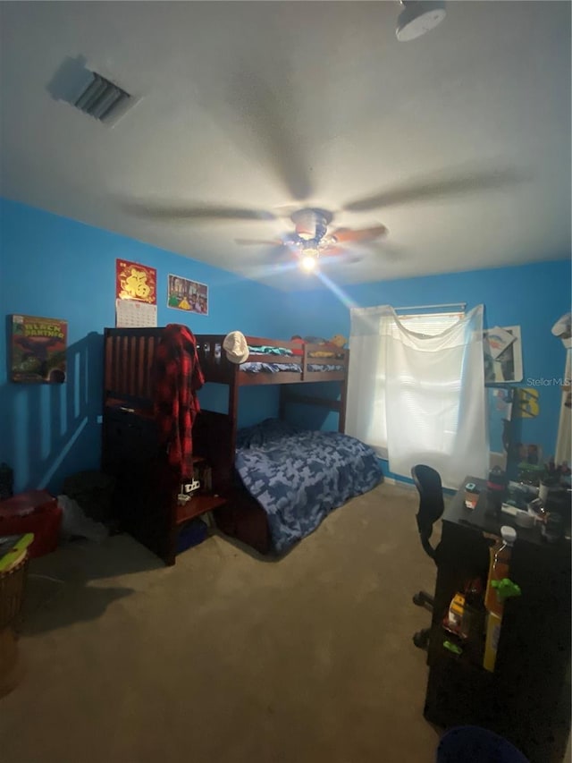 bedroom with carpet floors and ceiling fan