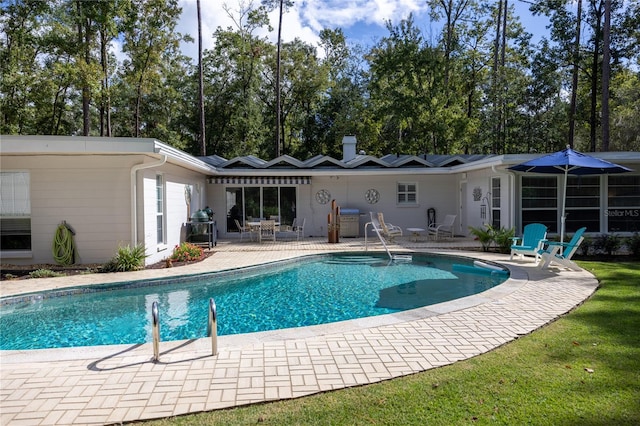 view of swimming pool featuring a patio