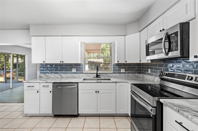 kitchen with white cabinets, a wealth of natural light, sink, and appliances with stainless steel finishes