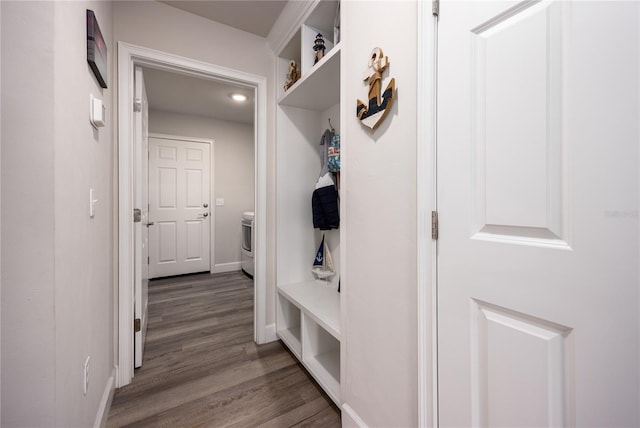 mudroom with washer / dryer and dark hardwood / wood-style floors