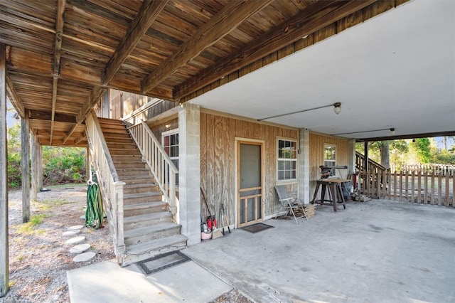 view of patio / terrace featuring stairway