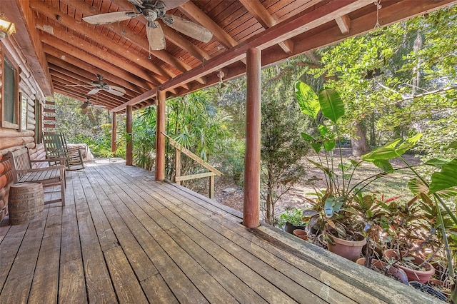 wooden terrace with ceiling fan