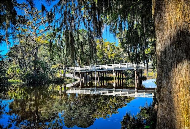 view of dock with a water view