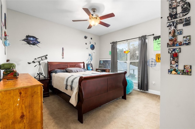 bedroom with carpet floors and ceiling fan