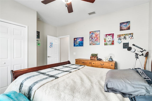 bedroom with a closet and ceiling fan