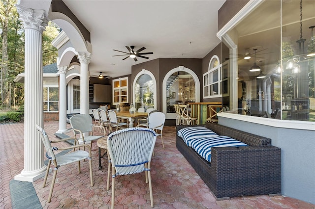 view of patio / terrace featuring ceiling fan and an outdoor hangout area