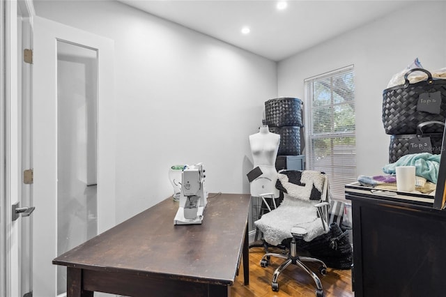 office area with hardwood / wood-style floors