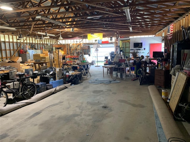 garage featuring a workshop area